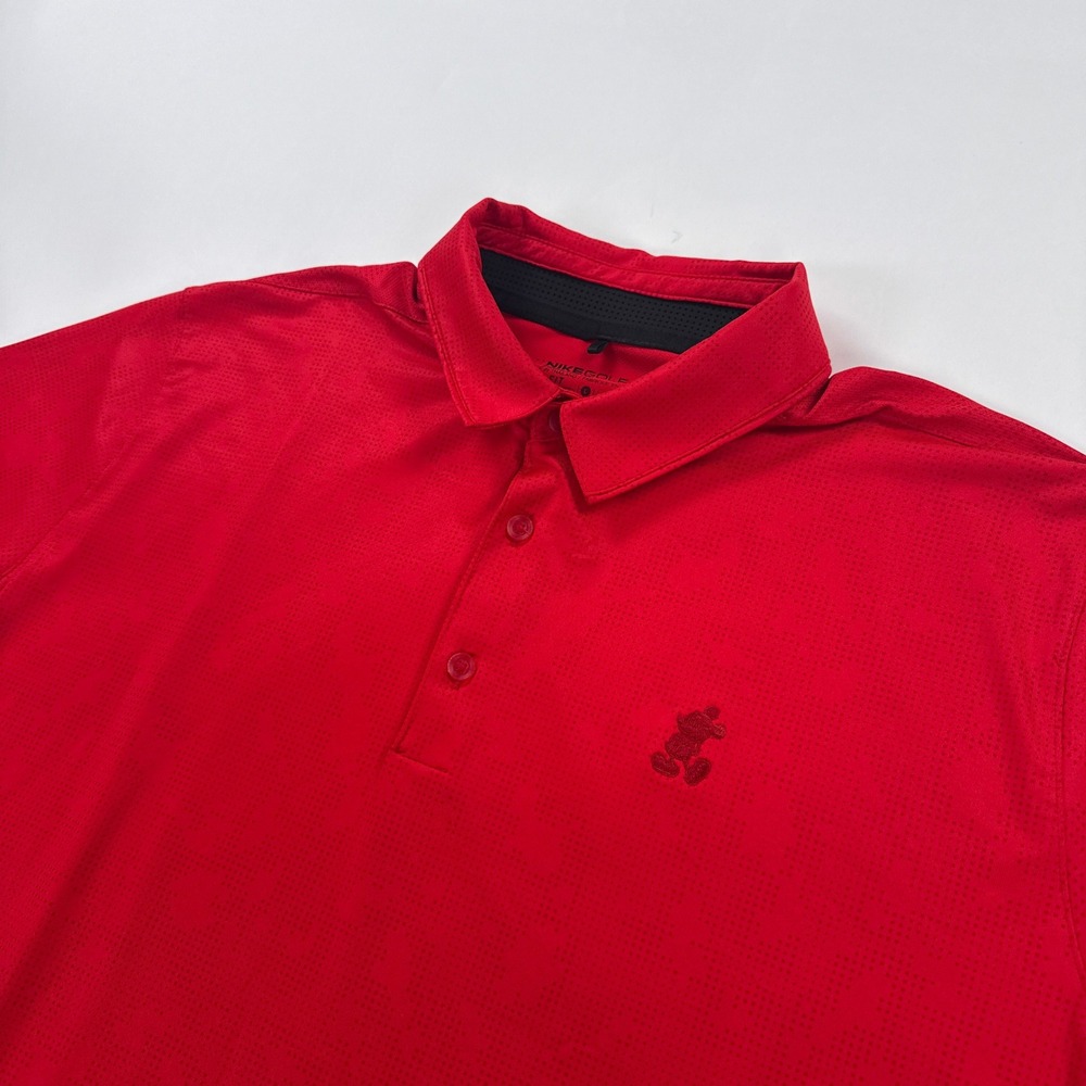 Nike Golf Disney Parks Mickey Mouse Polo Shirt Mens Large Red Dri Fit 725539